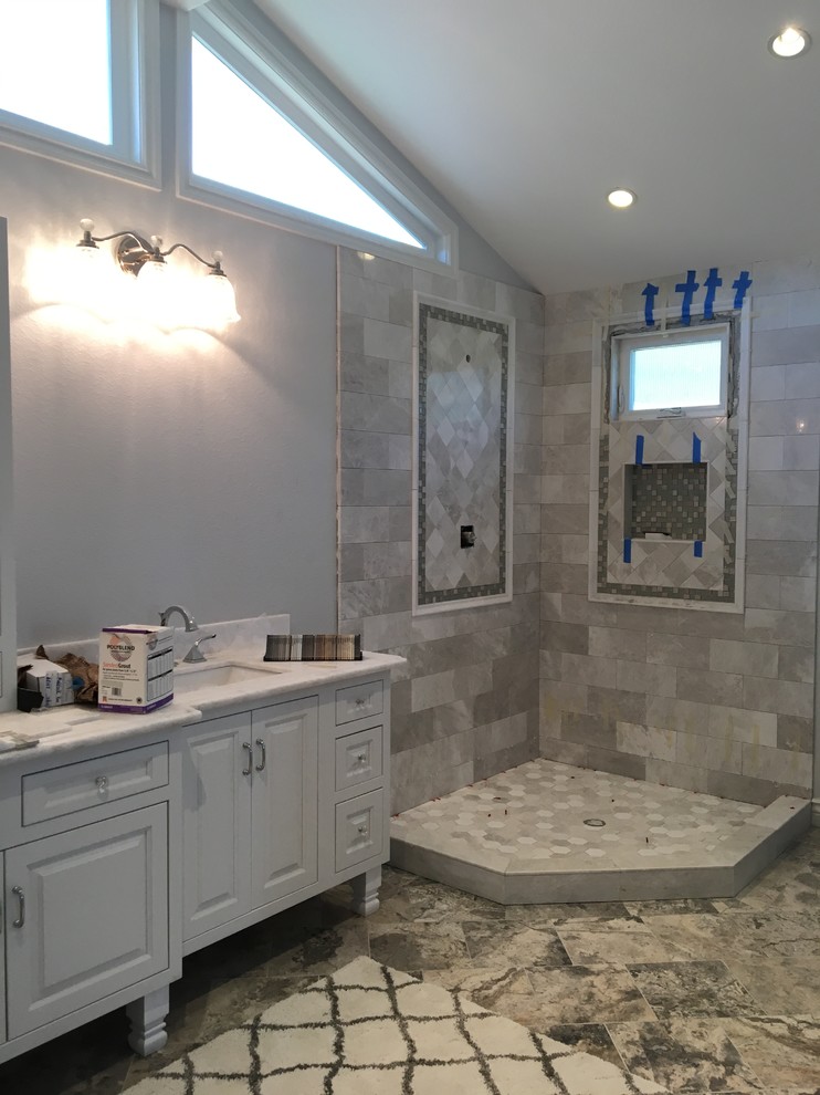 Example of a transitional bathroom design in Orange County