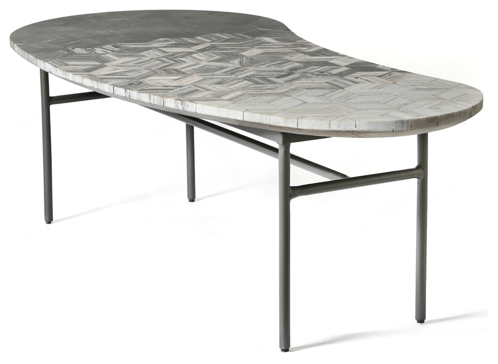 52" Long Doroteo Coffee Table Gunmetal Ombre Iron Parquet Pattern Marble Top