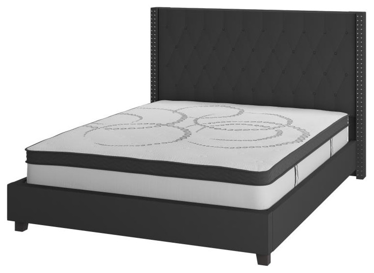 Queen Platform Bed Set, Black Transitional Platform Beds by GwG