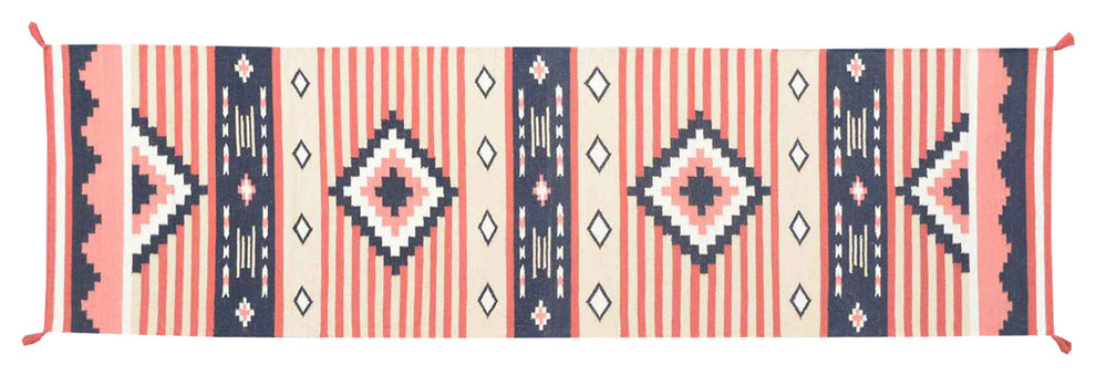 Navajo Design Rug, 3'X10' Runner Hand Woven 100% Wool Flat Weave Rug