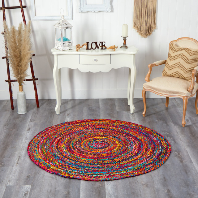 5' x 5' Hand Braided Boho Colorful Chindi Round Rug - Contemporary - Area  Rugs - by Nearly Natural, Inc. | Houzz