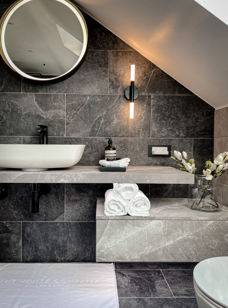 Luxurious Loft Bathroom with Freestanding Tub and Skylight Design