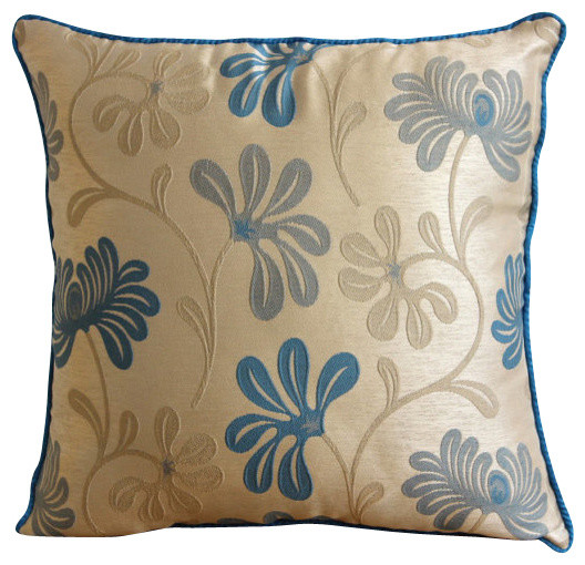 The HomeCentric - Teal Florals, Blue Jacquard Weave Throw Pillows Cover & Reviews Houzz