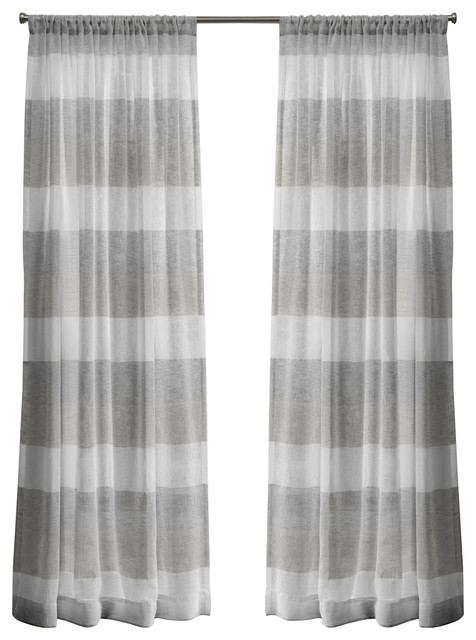 Bern Striped Sheer Rod Pocket Curtains, Gray Striped Sheer Curtains