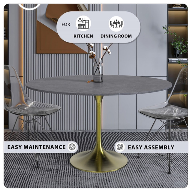 LeisureMod Verve Modern 48" Round Dining Table with Sintered Stone Top ...