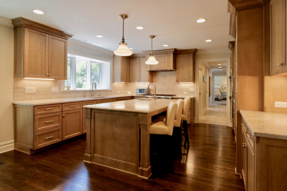 Kitchen - transitional kitchen idea in Chicago with an island