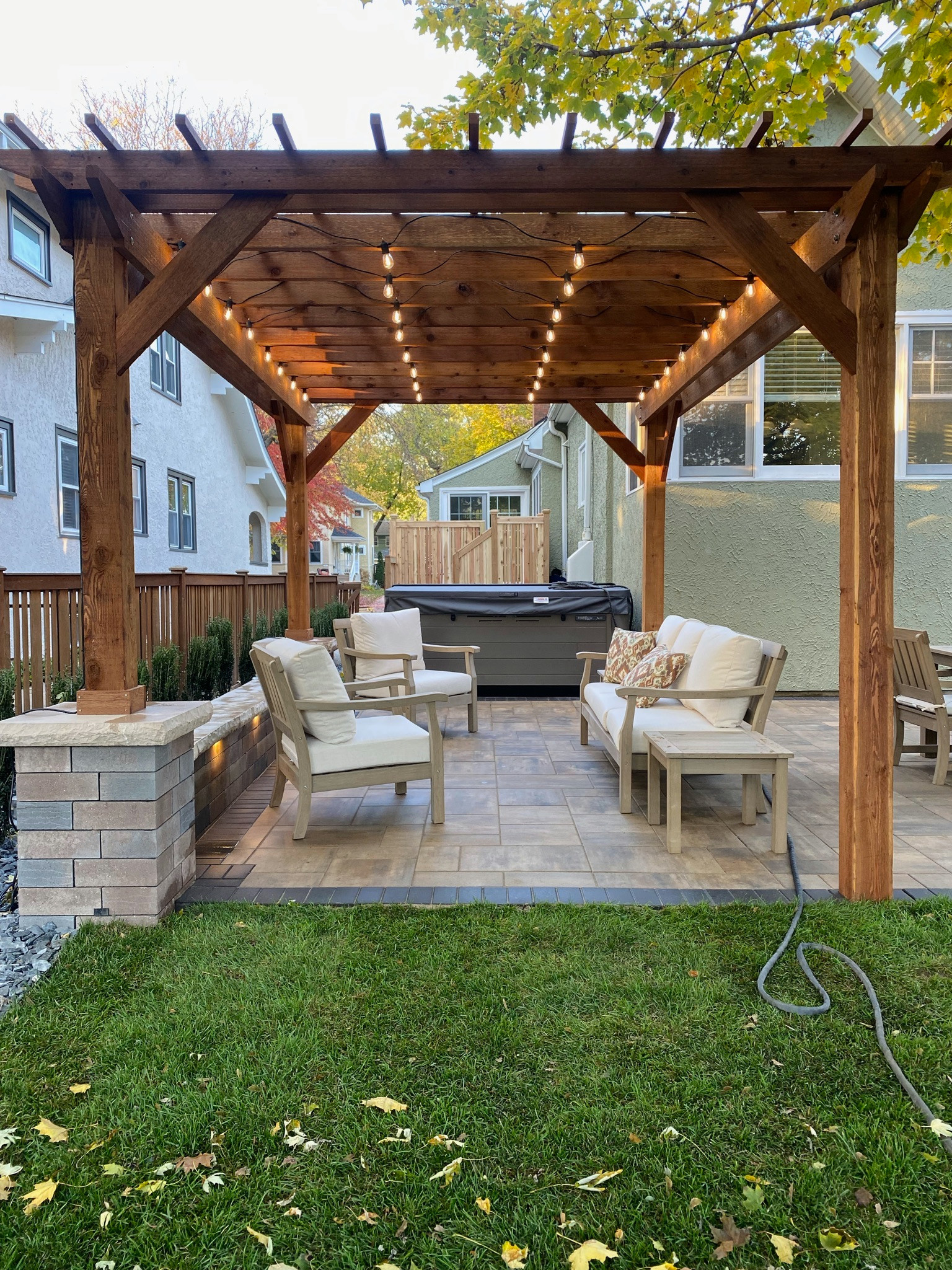La grange, stone patio, cedar pergola