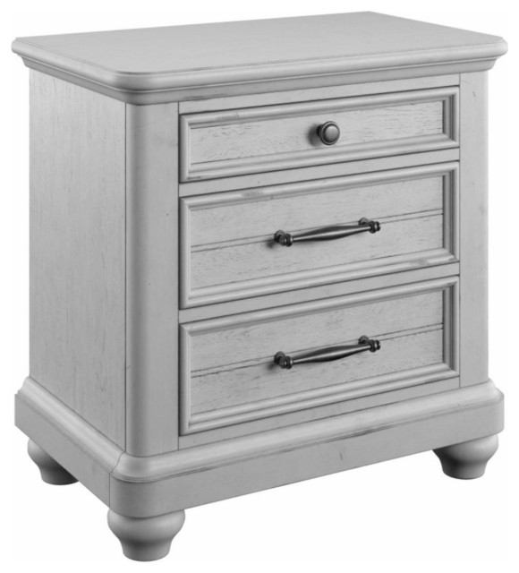 Traditional Nightstand, Drawers & Antique Pewter Pulls, Distressed
