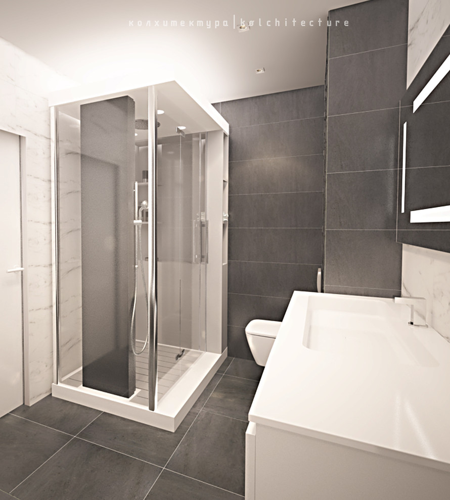 Санузел. Лофт+минимализм. Дизайн трехкомнатной квартиры