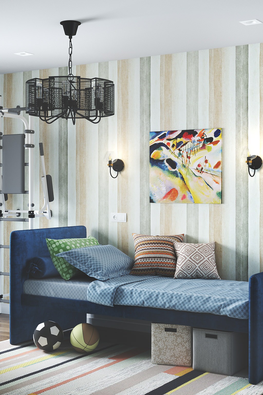 Красочный и спокойный. Проект интерьера детской комнаты для ребенка 4-х лет.