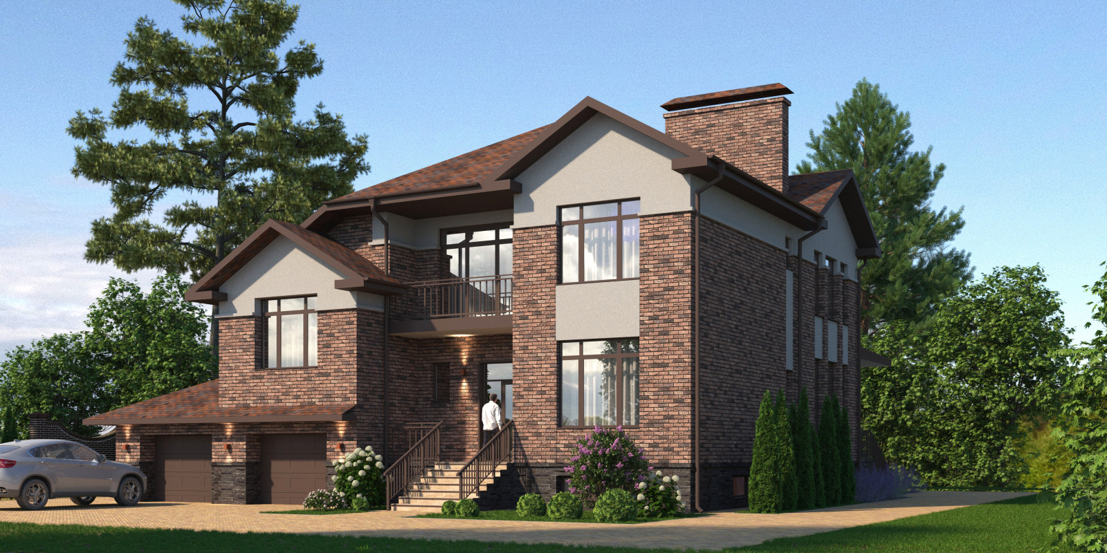 Архитектурная-визуализация и ландшафтное проектирование для коттеджа в Москве.