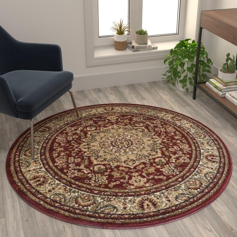 Mersin Collection Persian Style 4X4 Burgundy Octagon Area RugOlefin