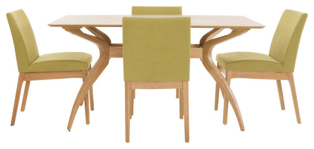 GDF Studio Katherine Mid-Century Modern 5 Piece Dining Set, Oak/Green Tea