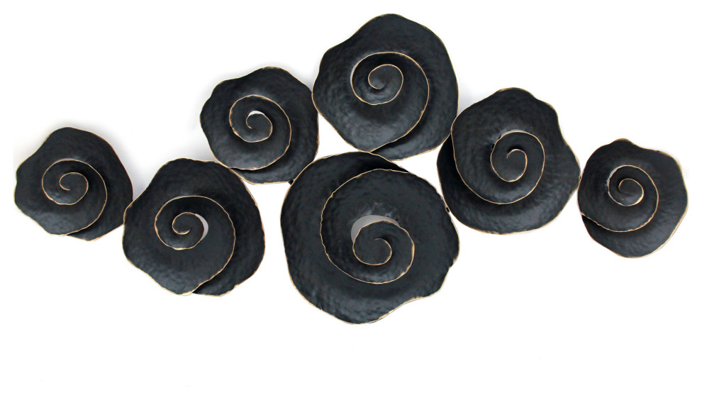 Metal 44" Rose Wall Decor, Black Contemporary Wall Sculptures by