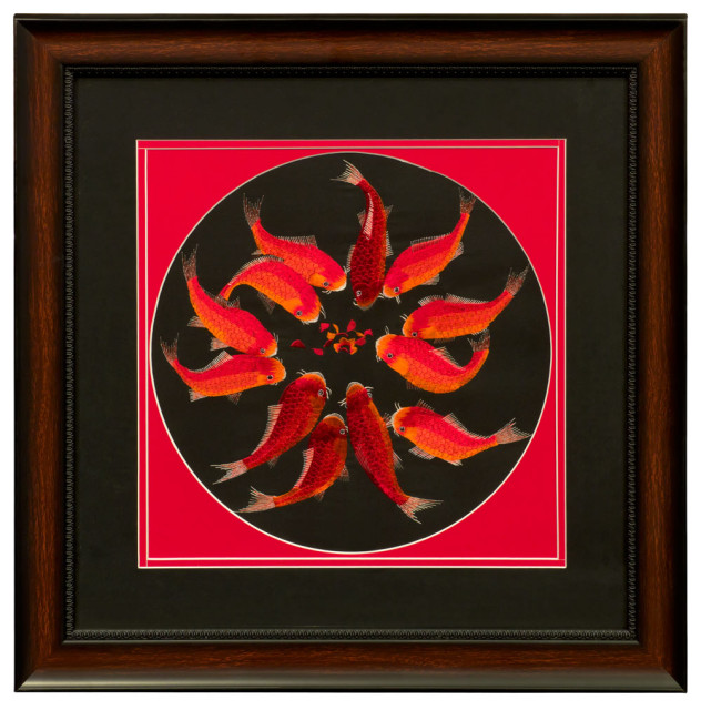 Chinese Silk Embroidery Wall Art with Prosperity Koi Fish Asian Wall Accents by China