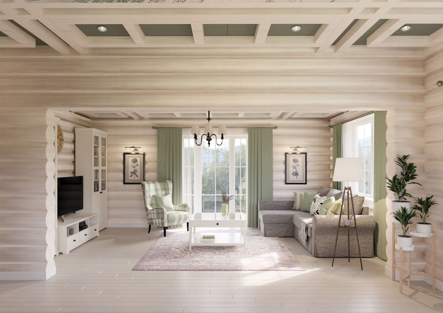 Интерьер гостиной в деревянном доме