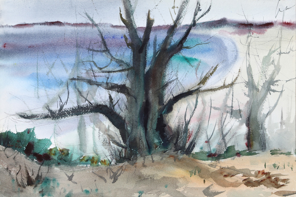 Eve Nethercott "Bare Tree By Beach, P2.37" Watercolor Painting