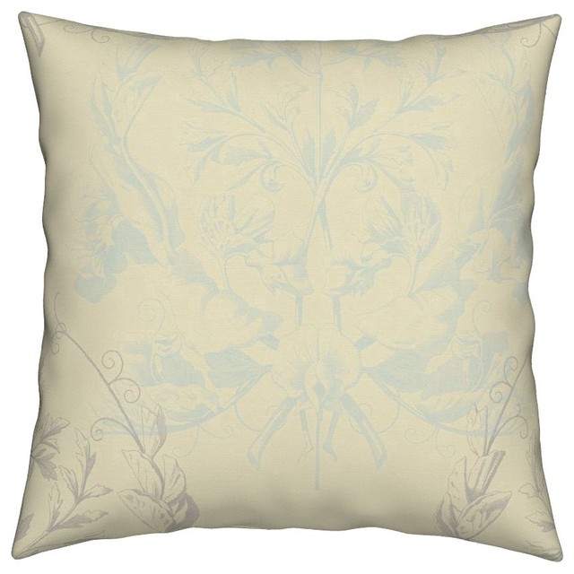 Floral Damask French Provence Botanical Cream Throw Pillow