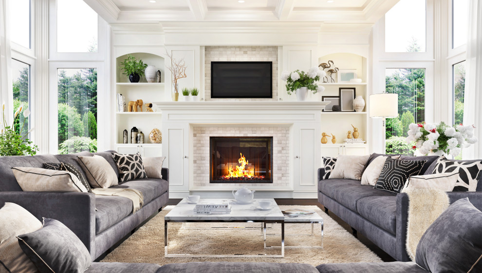 This is an example of a transitional living room in Other.