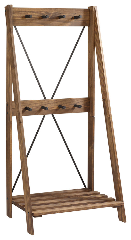 68" Solid Wood Angled Hall Tree, Brown Transitional Hall Trees by