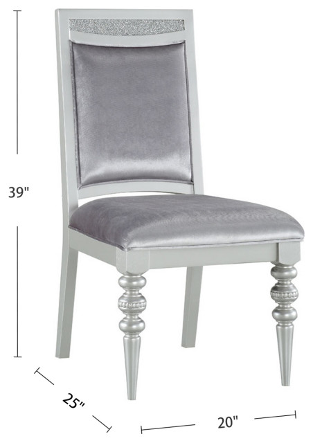 Set of 2 Upholstered Chair, Silver/Platinum Finish - Traditional ...