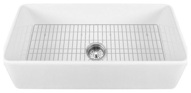 Fireclay 36l X 18w Farmhouse Kitchen Sink With Sink Grid And Basket