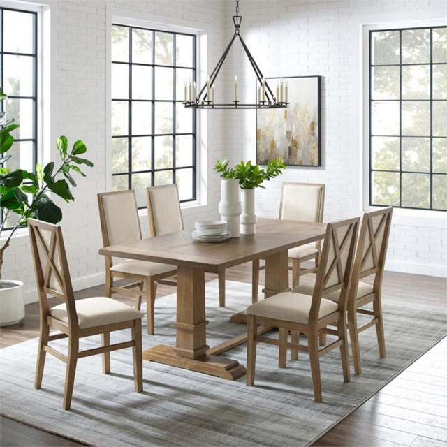 Crosley Furniture Joanna 7 Piece Modern Wood Dining Set in Rustic Brown ...