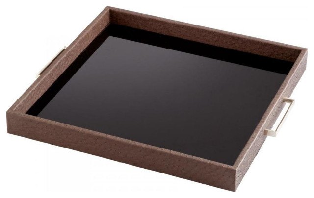Brown Chelsea 19" Wide Iron Glass and Wood Tray