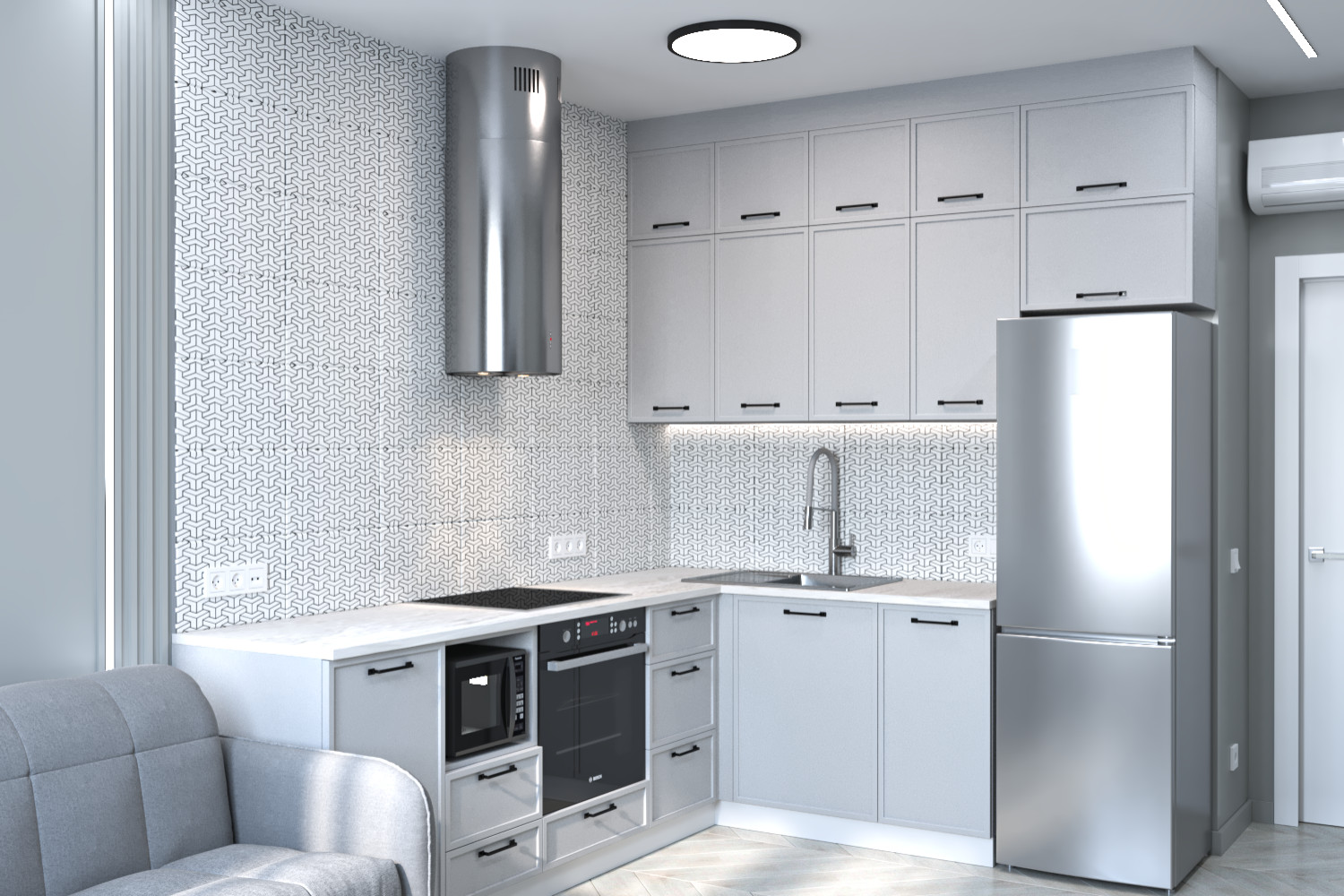 Серый монохром. Проект однокомнатной квартиры для сдачи