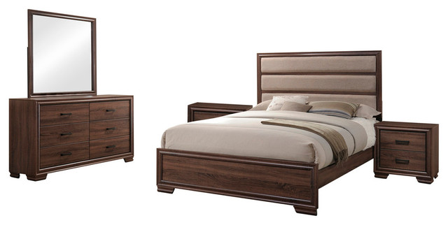 carina 5 piece bedroom set, queen, chocolate wood, contemporary