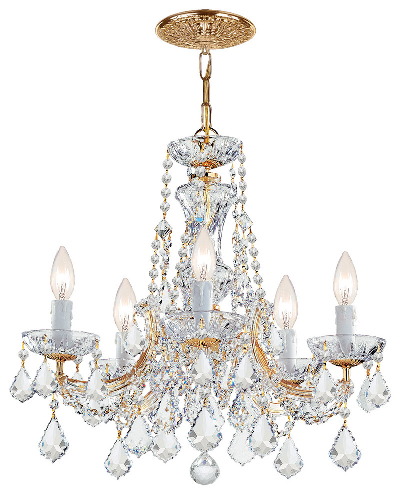 Maria Theresa 5-Light Crystal Chandelier, Gold, Clear Hand-Cut Crystals