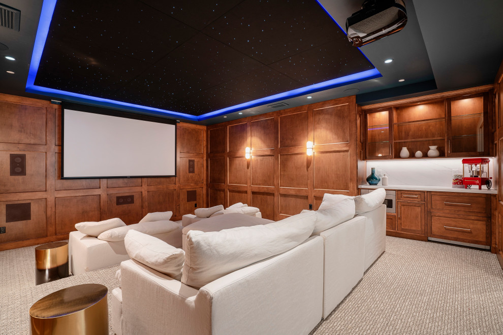 Inspiration for a transitional home theatre in San Diego.