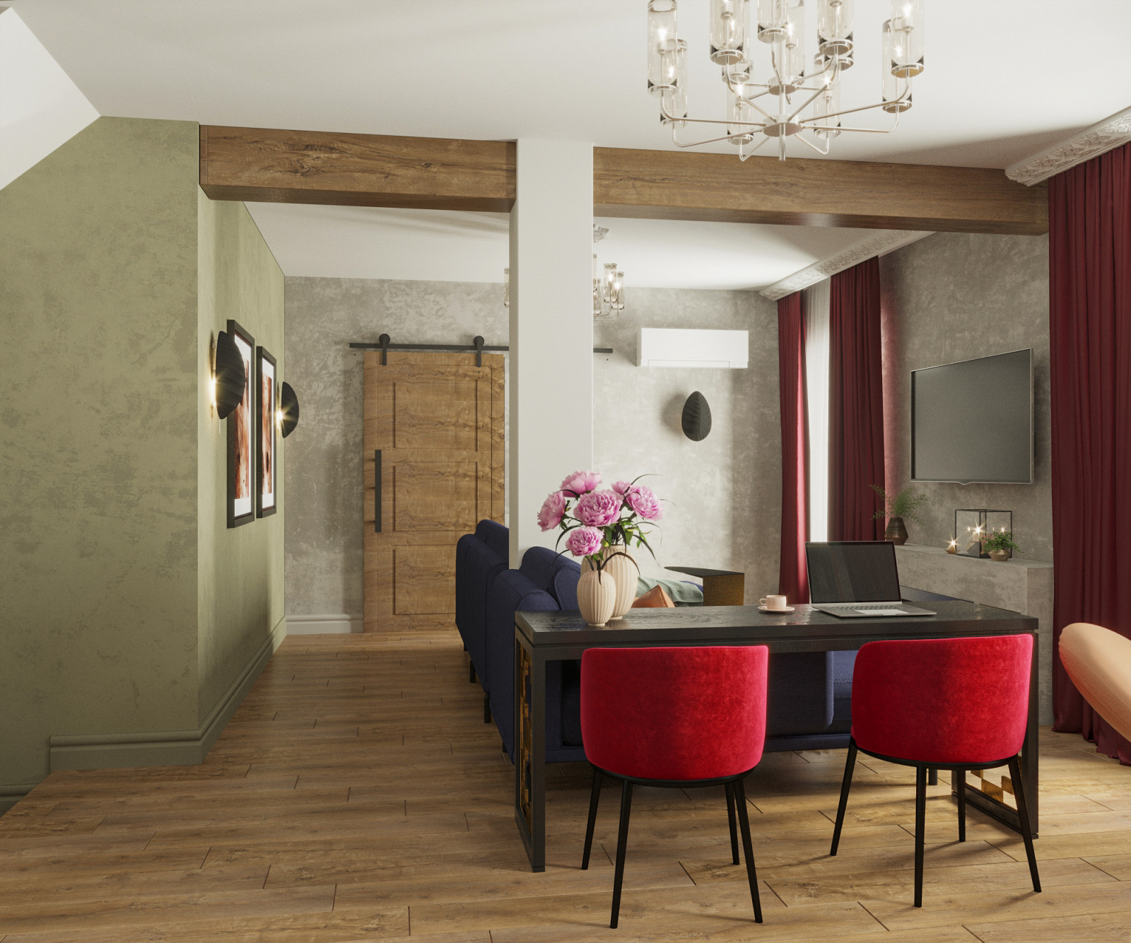 Прихожая и Гостиная в загородном доме