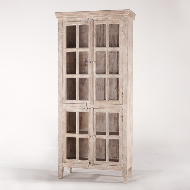 83 T Cabinet Hand Crafted Solid Mango Wood Crown Molding Gl Panel Doors
