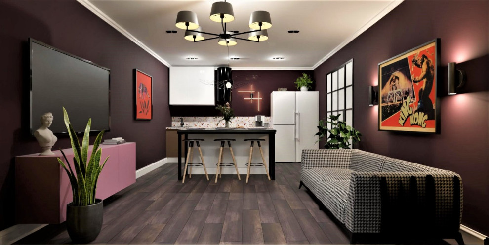 Фиолетовая кухня-гостиная☺