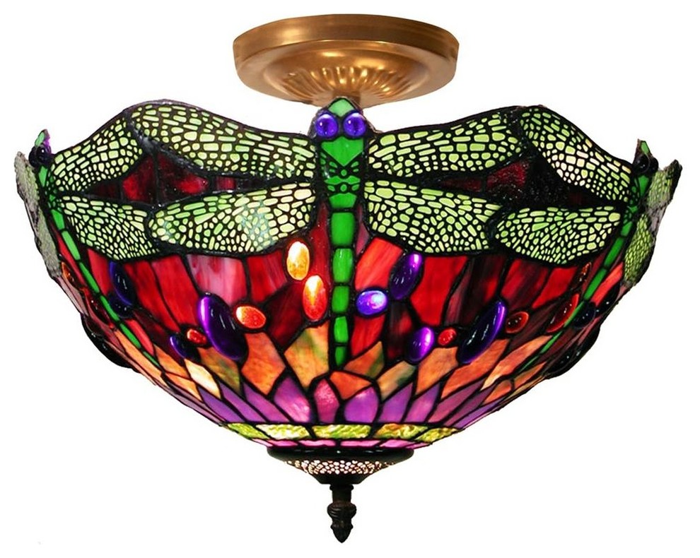 Dragonfly Ceiling Lamp with Bronze Circular Base