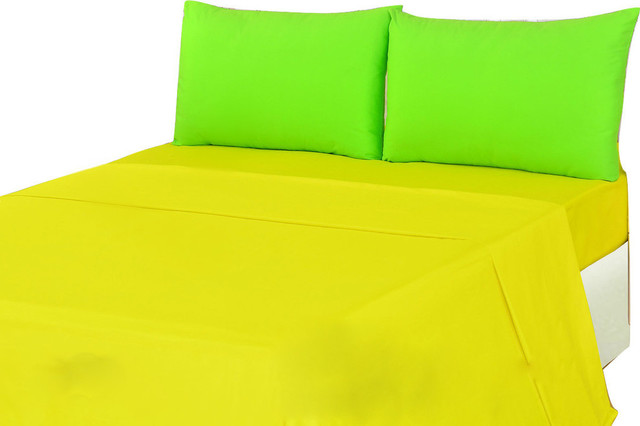 Tache Bed Sheet Set 4 Piece Solid Yellow And Green Lemon Lime