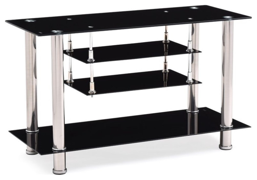 Pemberly Row Contemporary Glass TV Stand for TVs up to 39" in Black