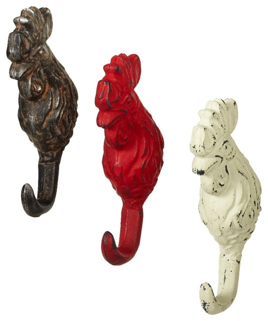 Midwest Cbk Red Cream And Brown Rooster Single Wall Hooks Set Of 3 Farmhouse By Mary B Decorative Art Houzz - Midwest Cbk Home Decorators Collection