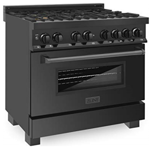 36" Dual Fuel Range, Black Stainless Steel With Brass Burners, RABBR