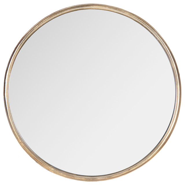 Libby Hollywood Regency Thin Frame Antique Bronze Round Mirror 14