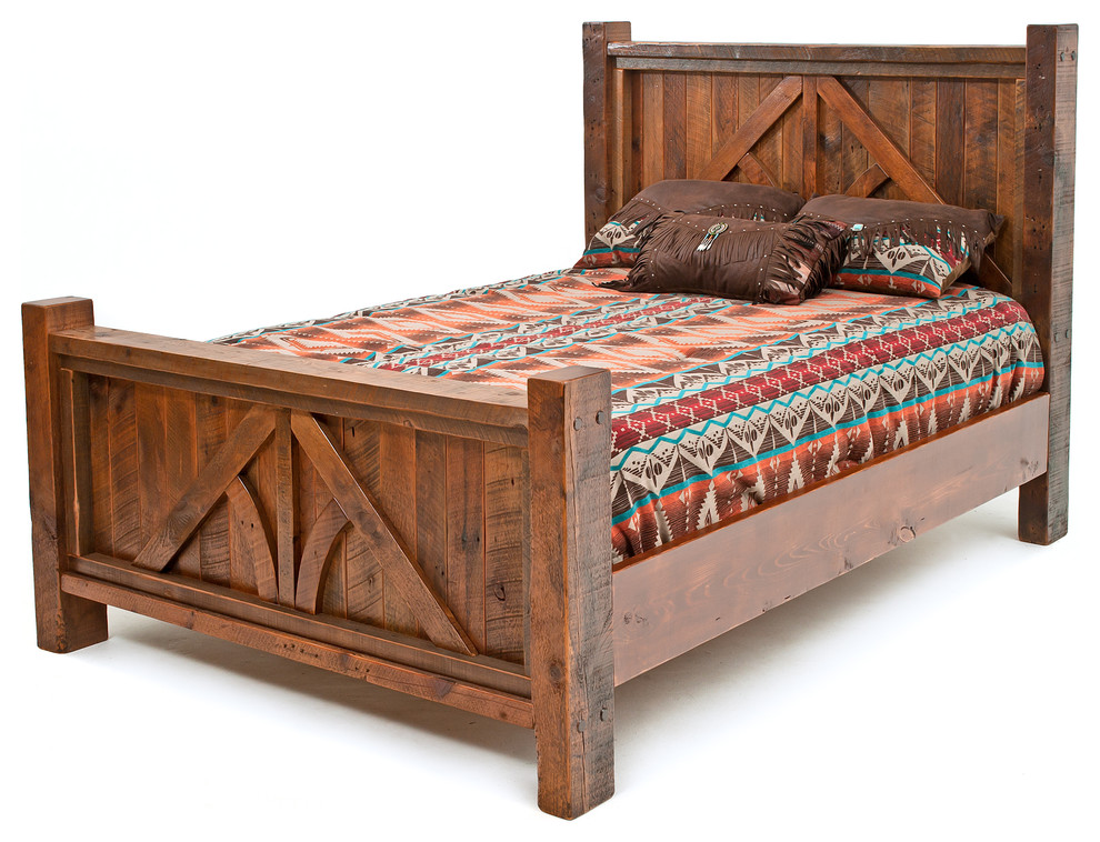 Post and Beam Barnwood Bed Rustic Panel Beds by Woodland Creek