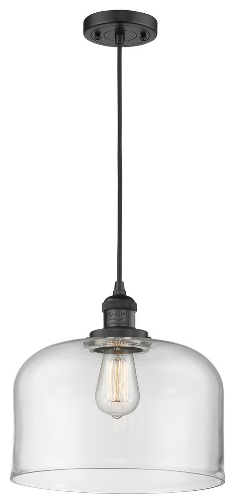 Large Bell 1-Light LED Pendant, Matte Black, Glass: Clear