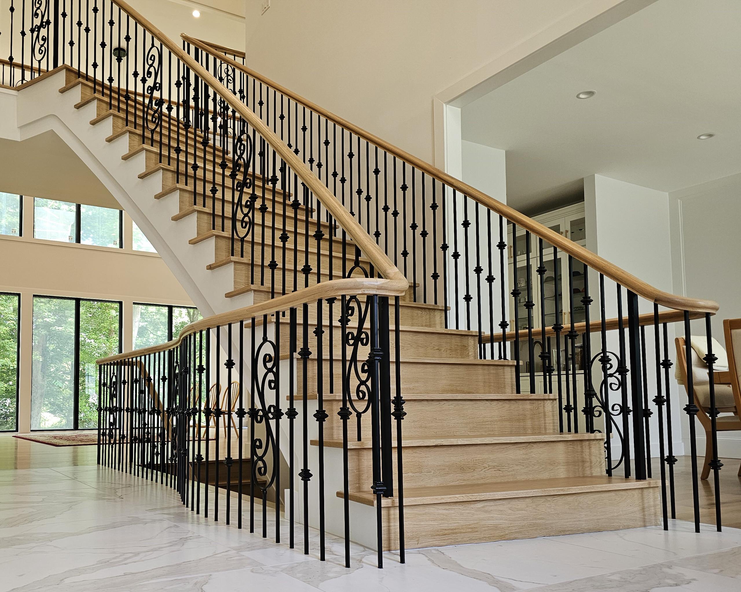 120_Luxurious White Oak Stair with Iron Balusters, Great Falls, 22066