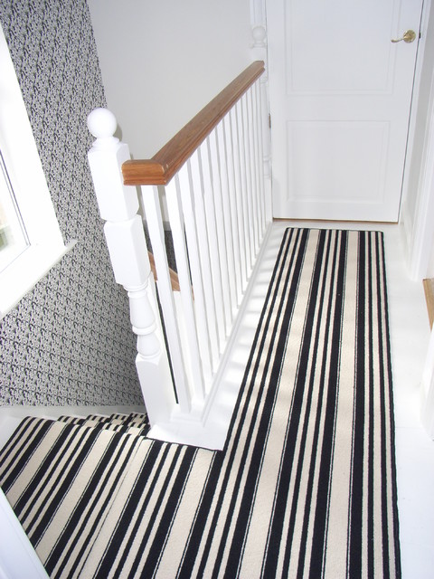 Black And White Striped Landing Carpet Runner Contemporary