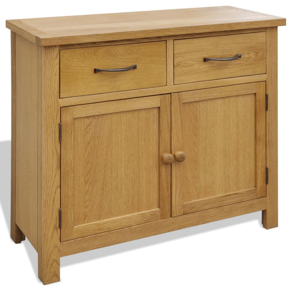 Vidaxl Solid Oak Wood Sideboard 35.4"x13.2"x32.7" Transitional