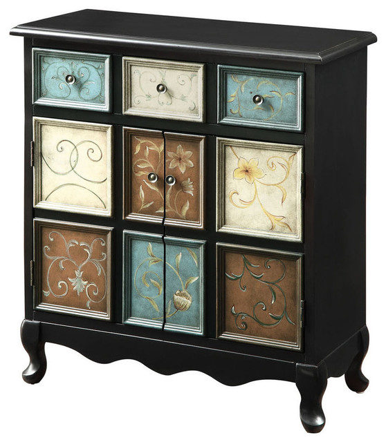 Accent Chest, Black, MultiColor Apothecary Style Dressers by