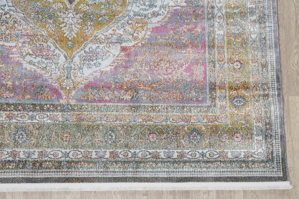 Border Distressed VintageStyle Medallion Area Rug, Round 10 X 10 Ft