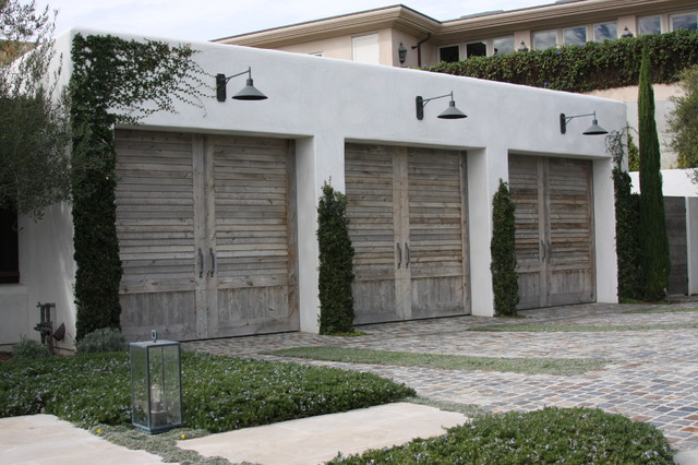 Reclaimed Wood Garage Doors - French Design on a modern house