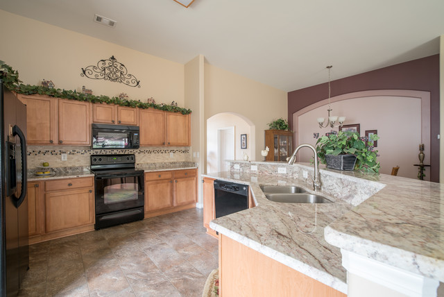 Sienna Bordeaux Granite Kitchen Countertops Traditional